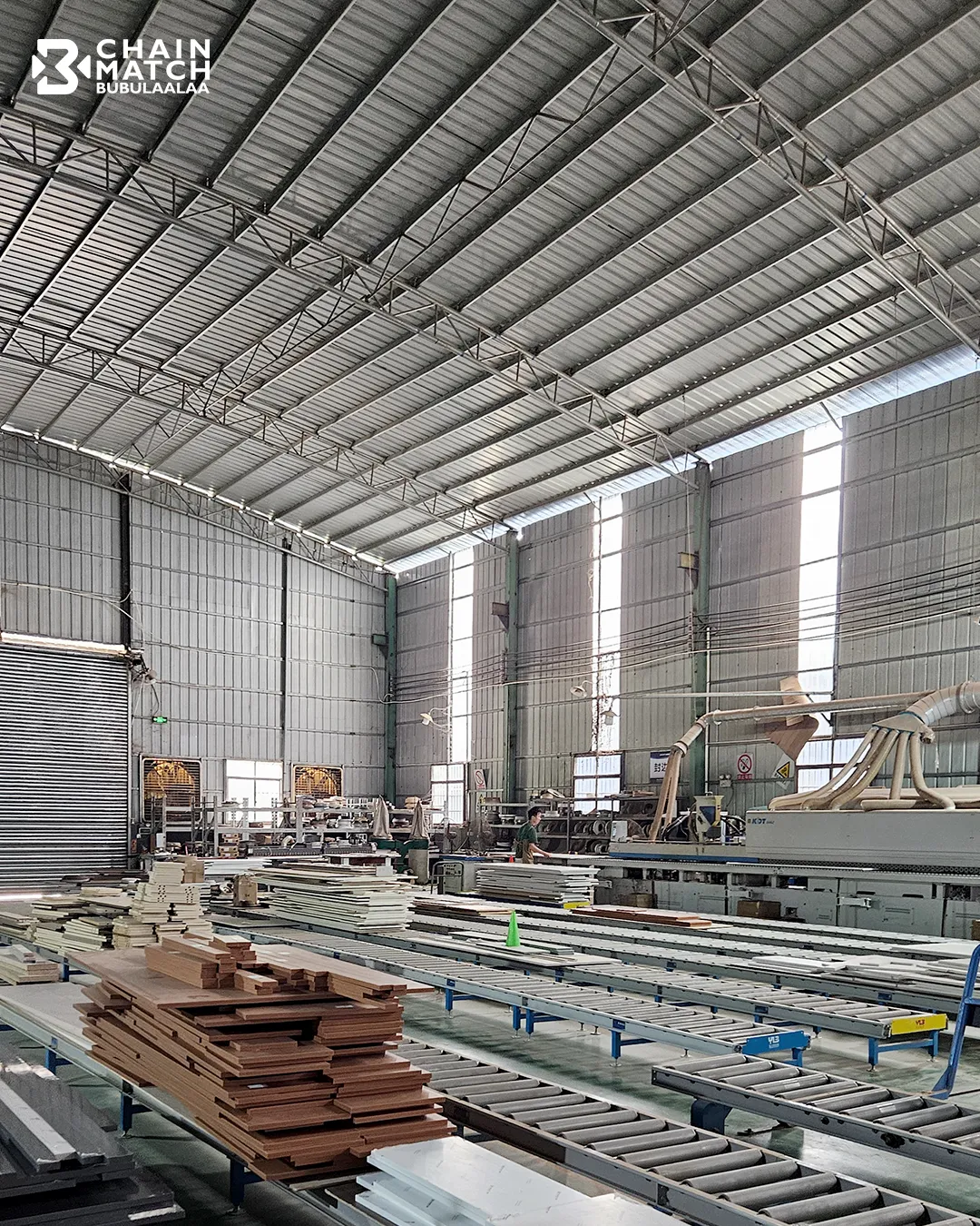 สายการผลิตแผ่นวัสดุภายในโรงงานอุตสาหกรรม